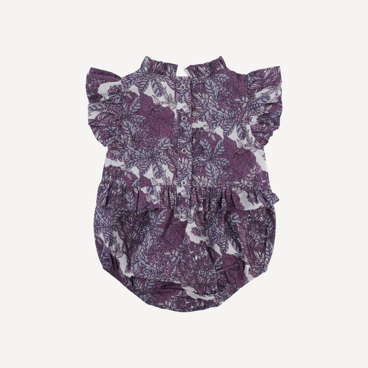 sleeveless little ruffle bubble | grape goldilocks floral | organic cotton woven