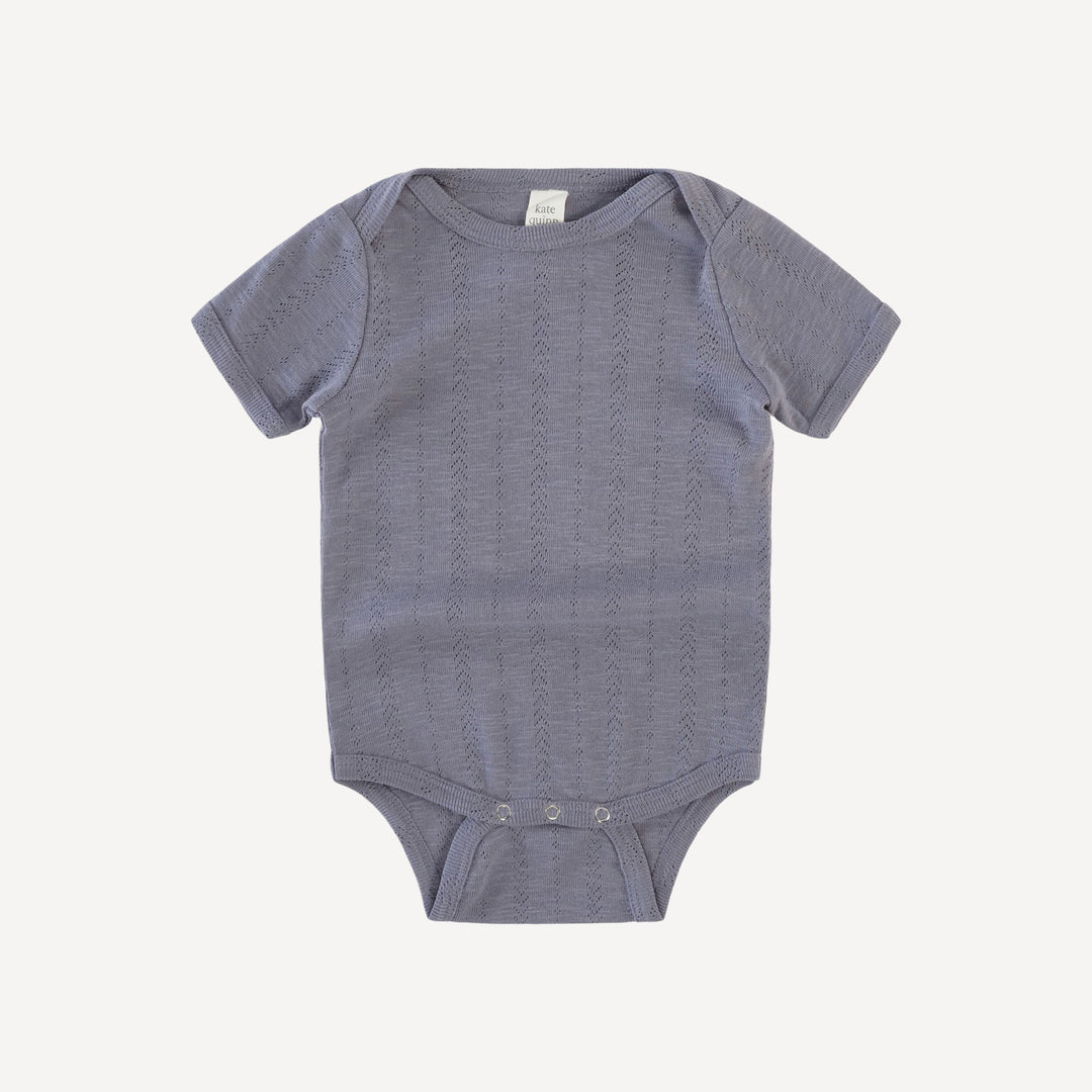 short sleeve lap neck bodysuit | grape violet | organic cotton pointelle