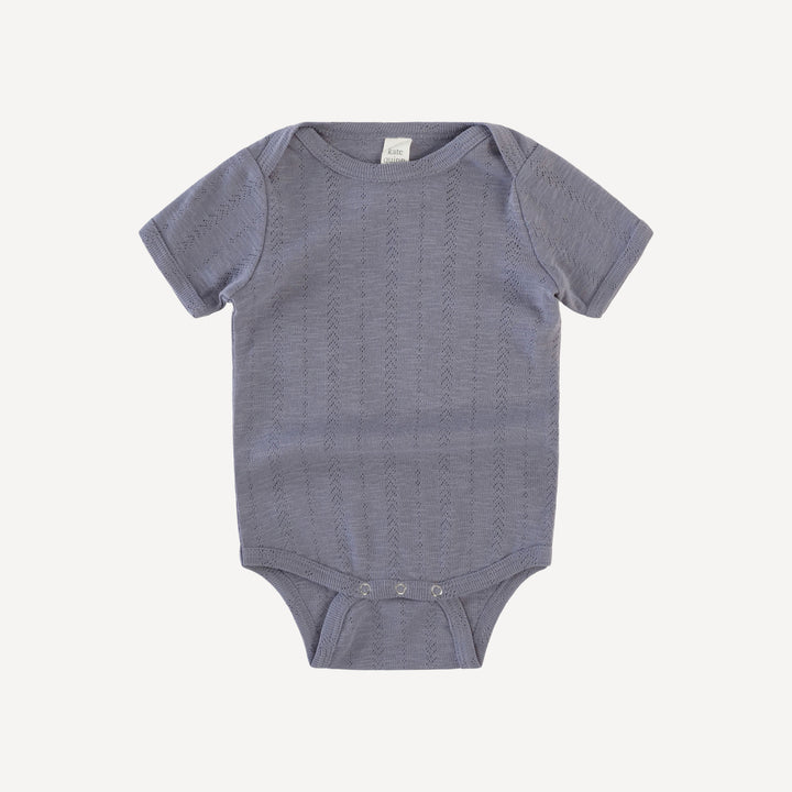 short sleeve lap neck bodysuit | grape violet | organic cotton pointelle