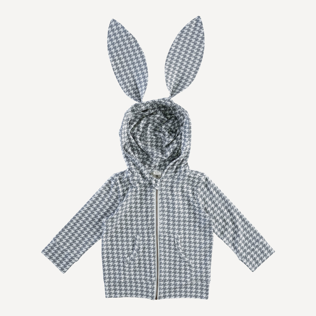 long sleeve bunny zip hoodie | gray houndstooth | bamboo