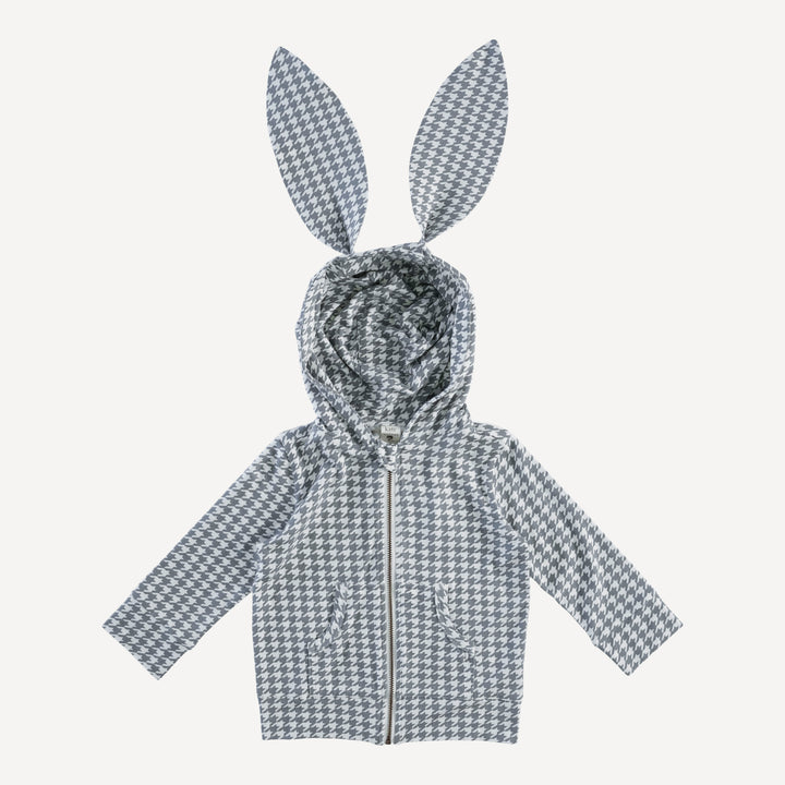 long sleeve bunny zip hoodie | gray houndstooth | bamboo