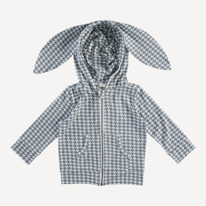 long sleeve bunny zip hoodie | gray houndstooth | bamboo