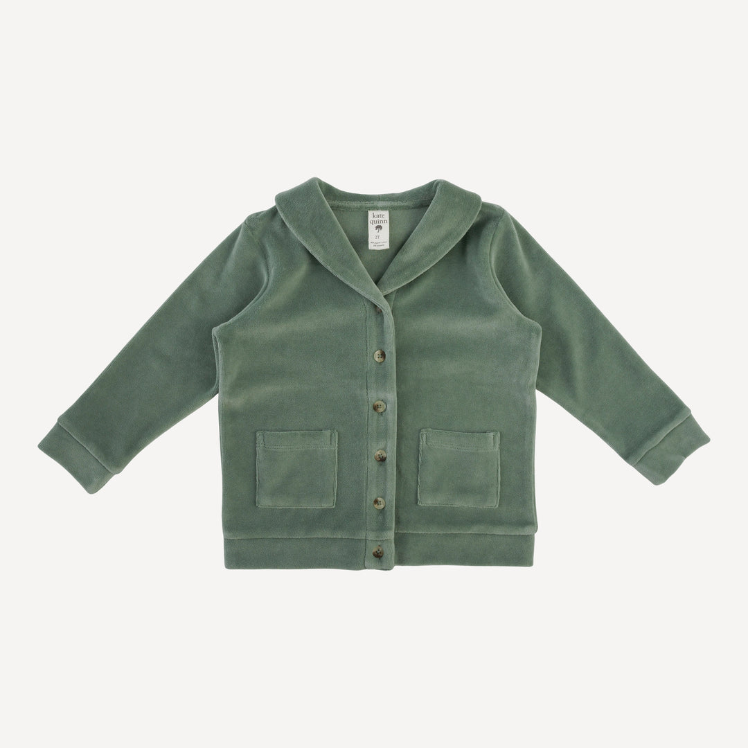 PRESALE shawl collar pocket cardigan | green bay | organic cotton velour