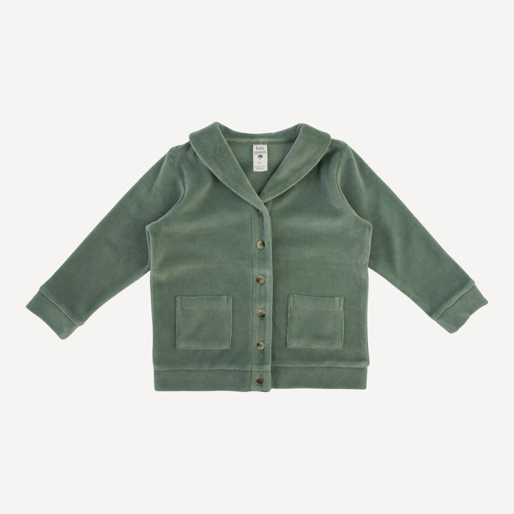 PRESALE shawl collar pocket cardigan | green bay | organic cotton velour