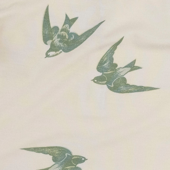 long sleeve basic henley tee | green birds | modal