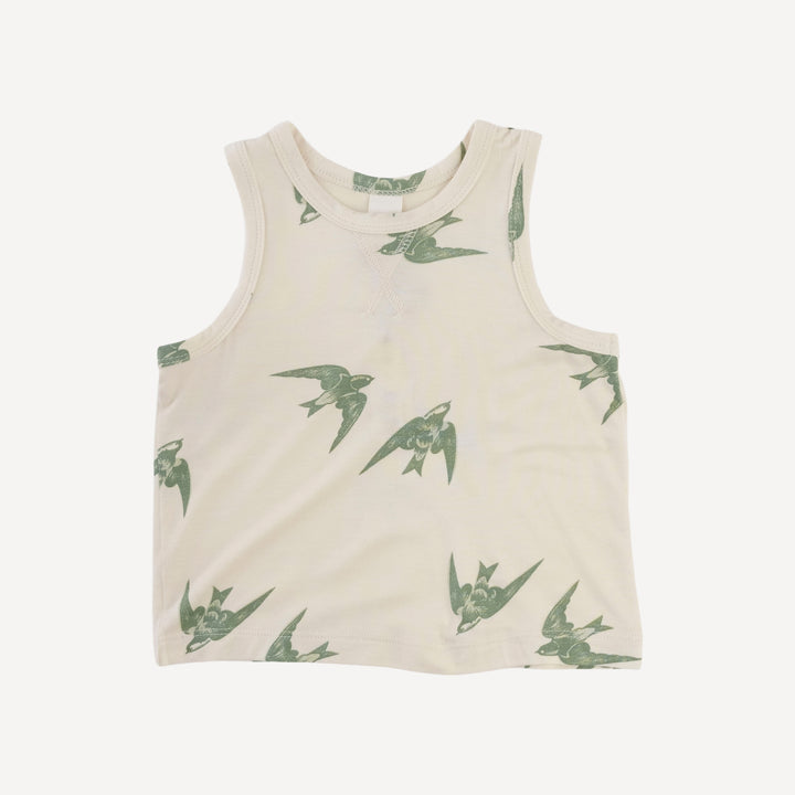 topstitch tank and relaxed short set | green birds | modal