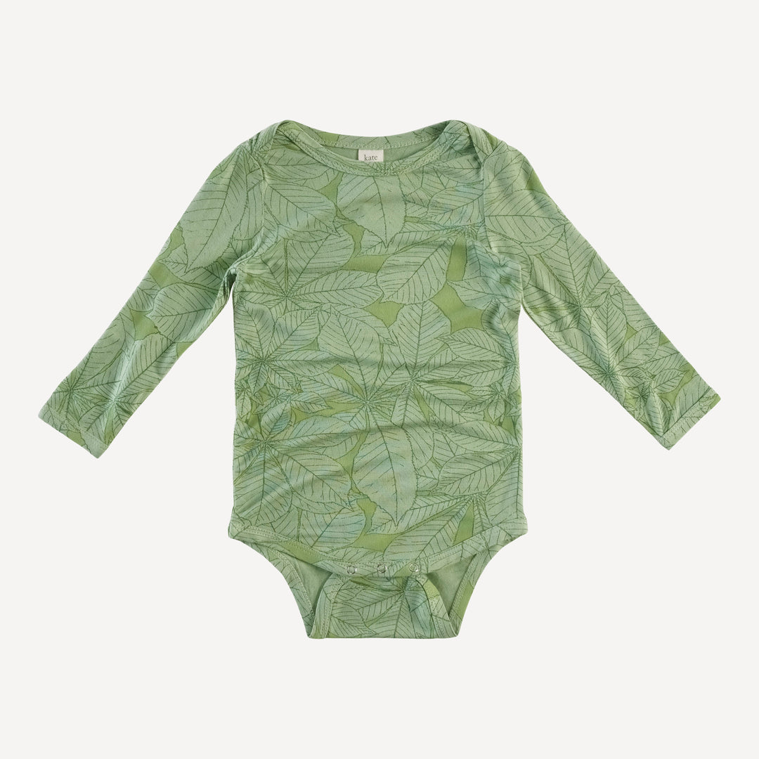 long sleeve lap neck bodysuit | green foliage | lenzing modal