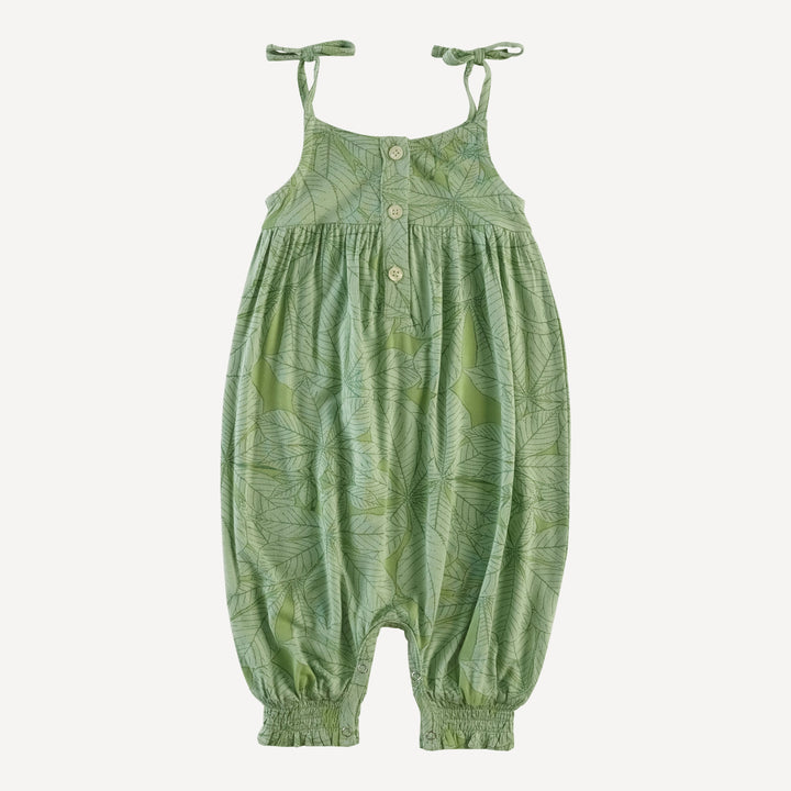 gathered smocked tie jumpsuit | green foliage | lenzing modal