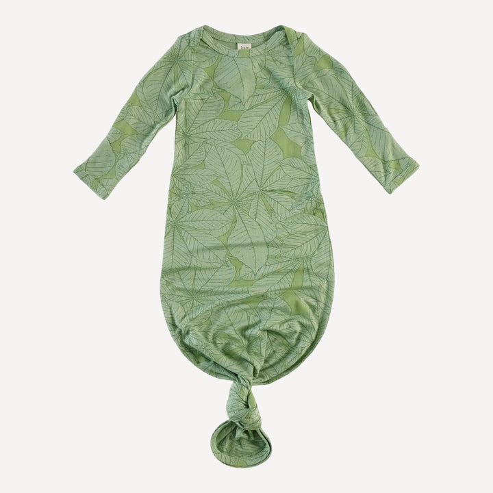 long sleeve lap neck knotted gown | green foliage | lenzing modal