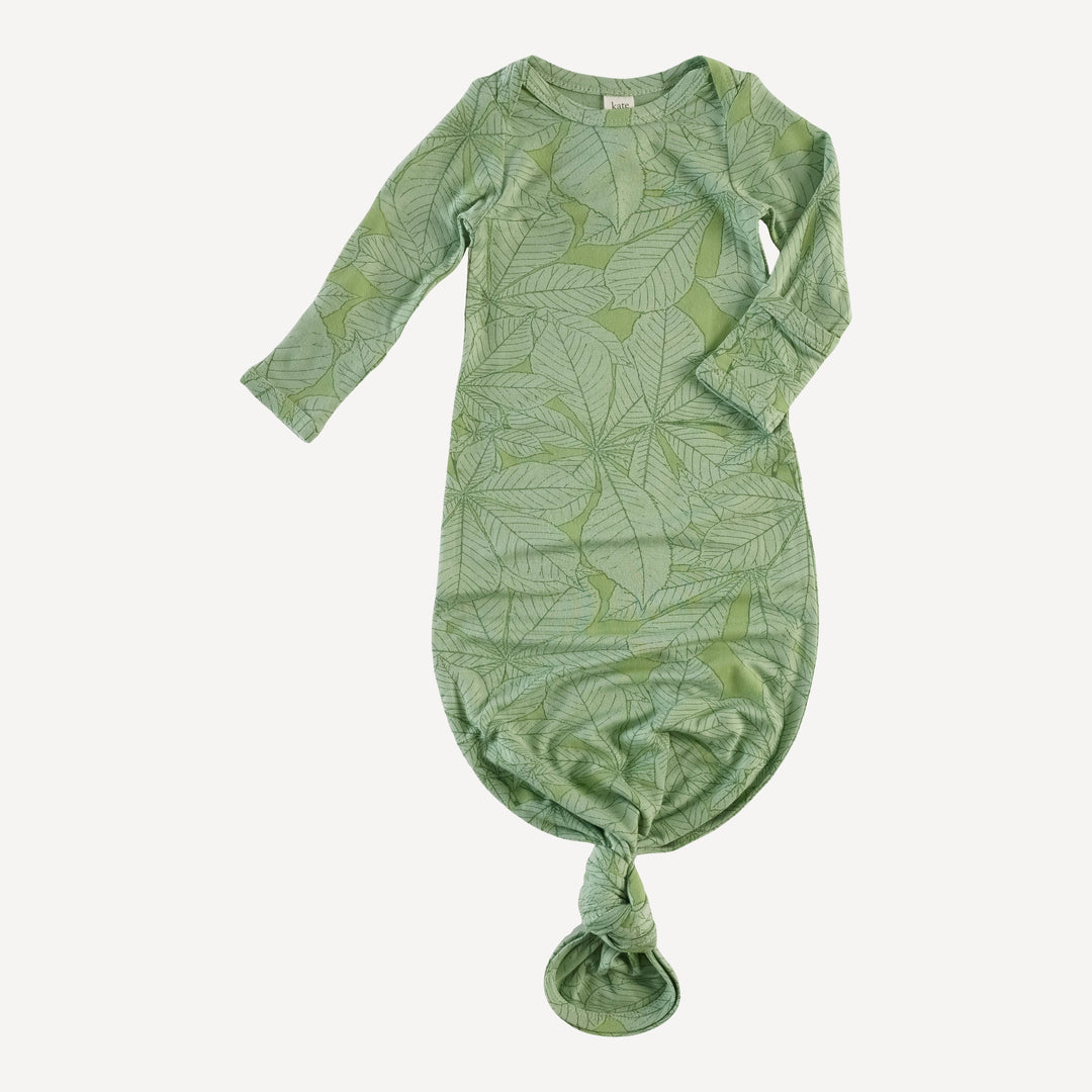 long sleeve lap neck knotted gown | green foliage | lenzing modal