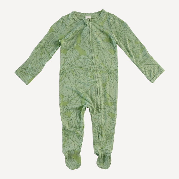 long sleeve zipper footie | green foliage | lenzing modal