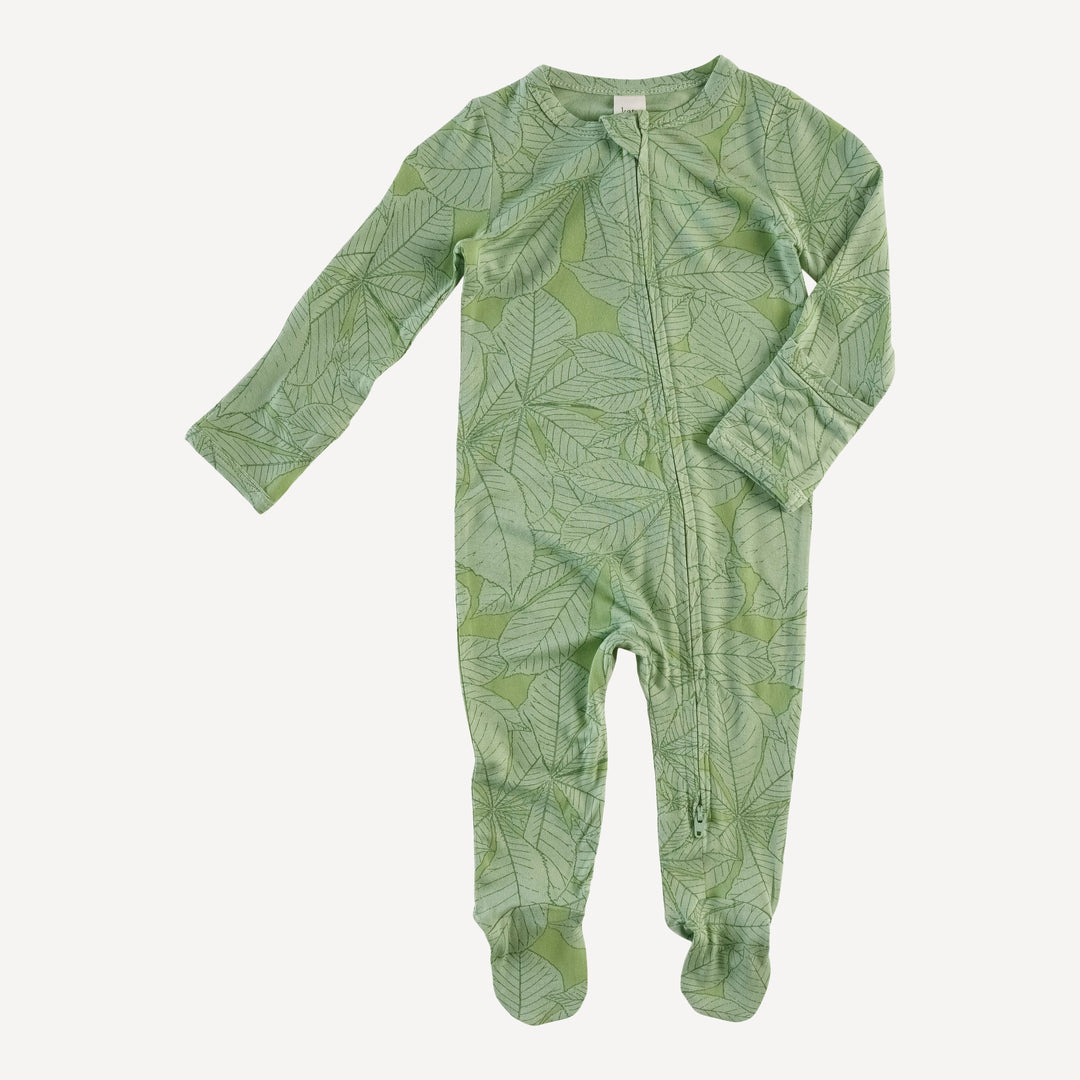 long sleeve zipper footie | green foliage | lenzing modal