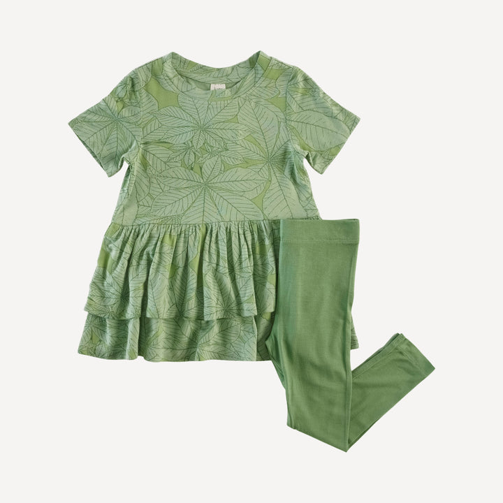 short sleeve double skirted top + legging set | green foliage | lenzing modal