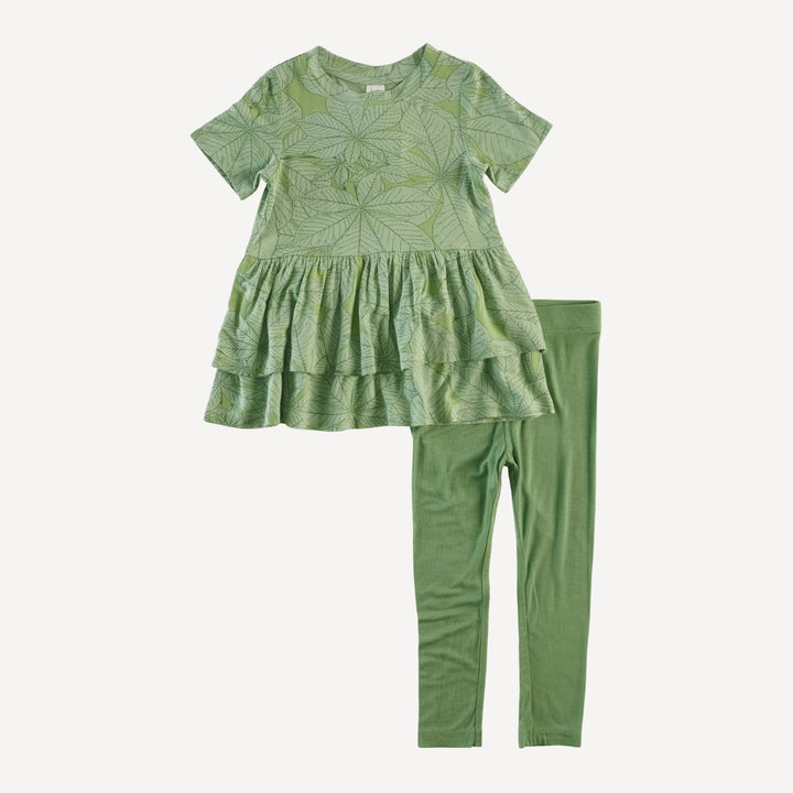 short sleeve double skirted top + legging set | green foliage | lenzing modal