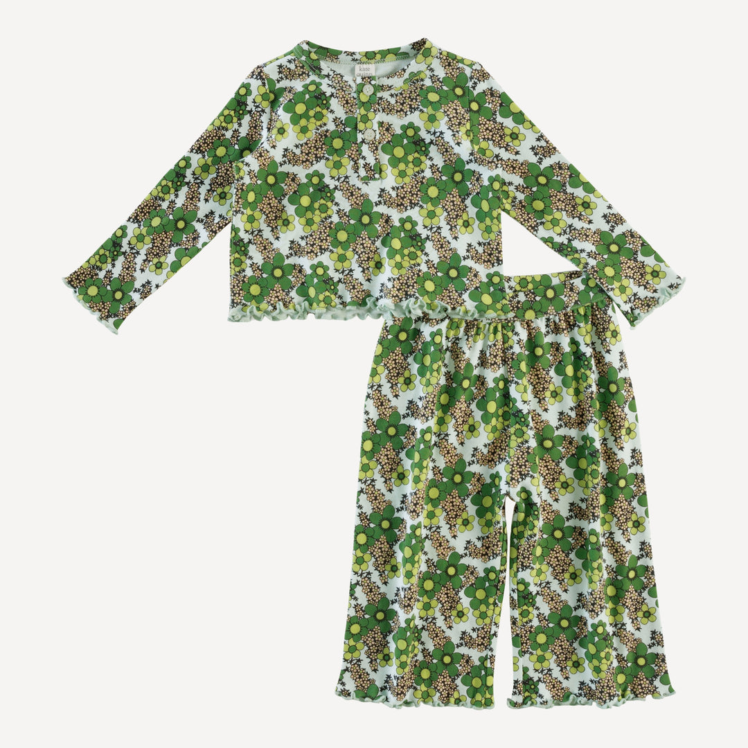 long sleeve henley jade set | green granny floral | organic cotton interlock