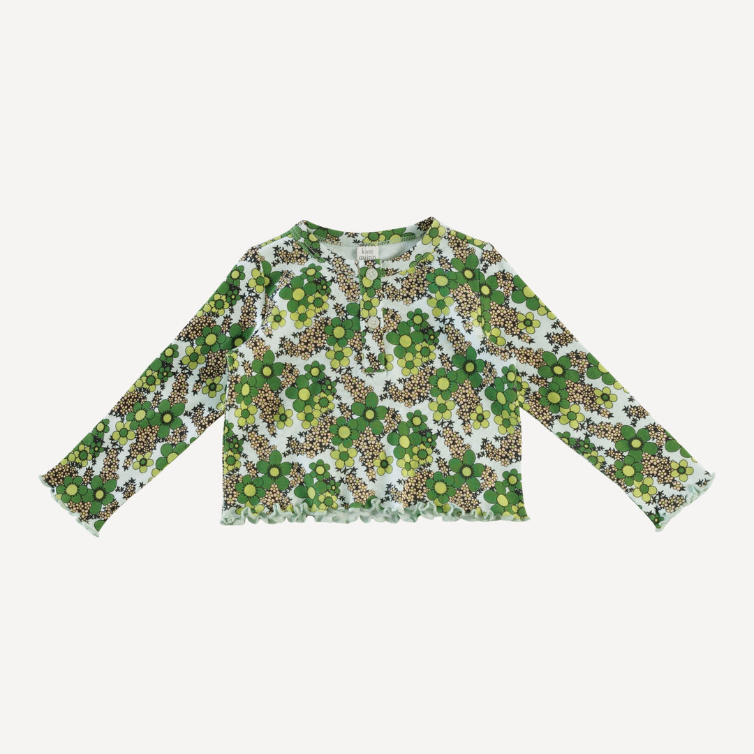 long sleeve henley jade set | green granny floral | organic cotton interlock