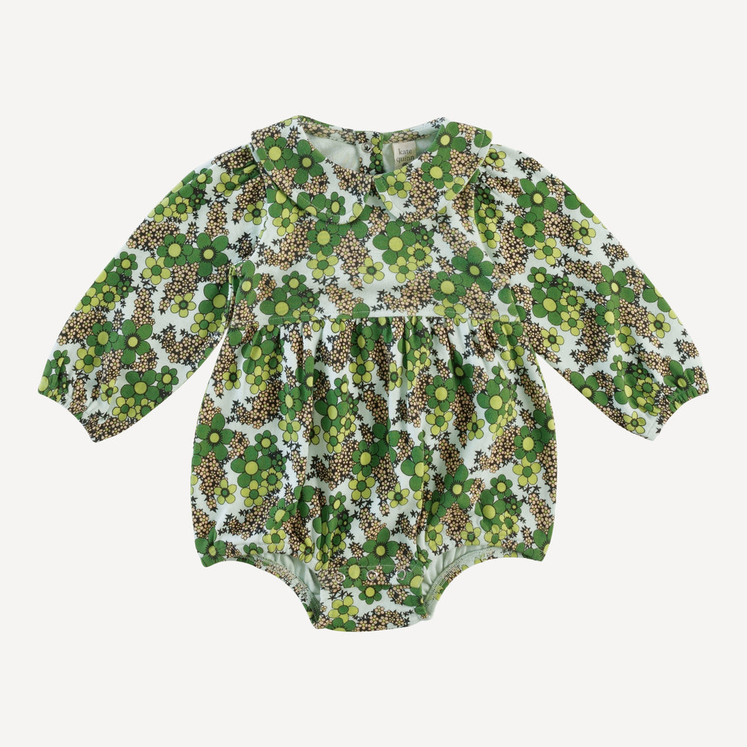long sleeve peter pan bubble | green granny floral | organic cotton interlock