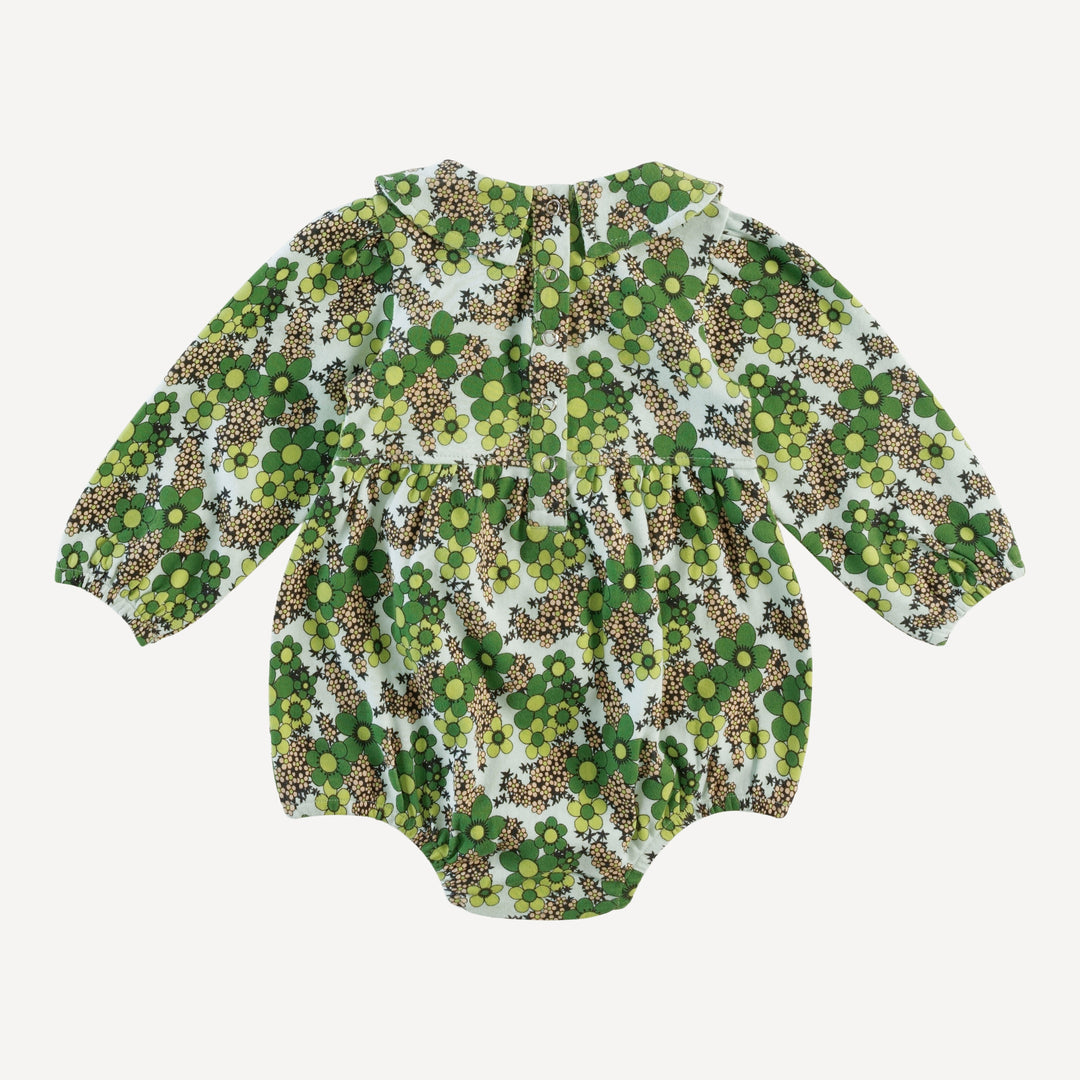 long sleeve peter pan bubble | green granny floral | organic cotton interlock