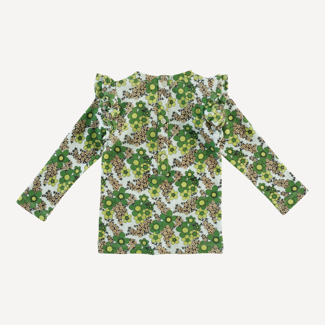 long sleeve double ruffle top | green granny floral | organic cotton interlock