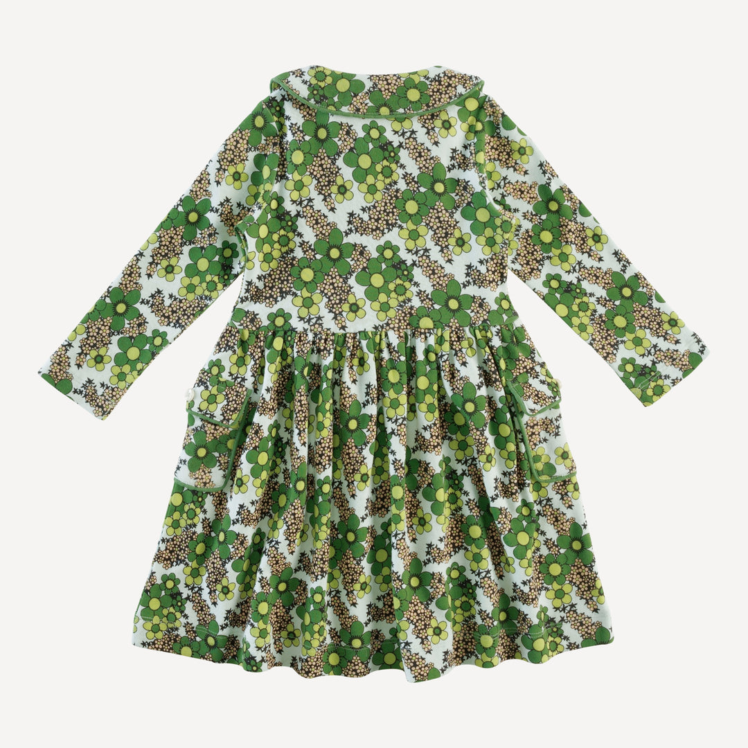 long sleeve peter pan apron dress | green granny floral | organic cotton interlock