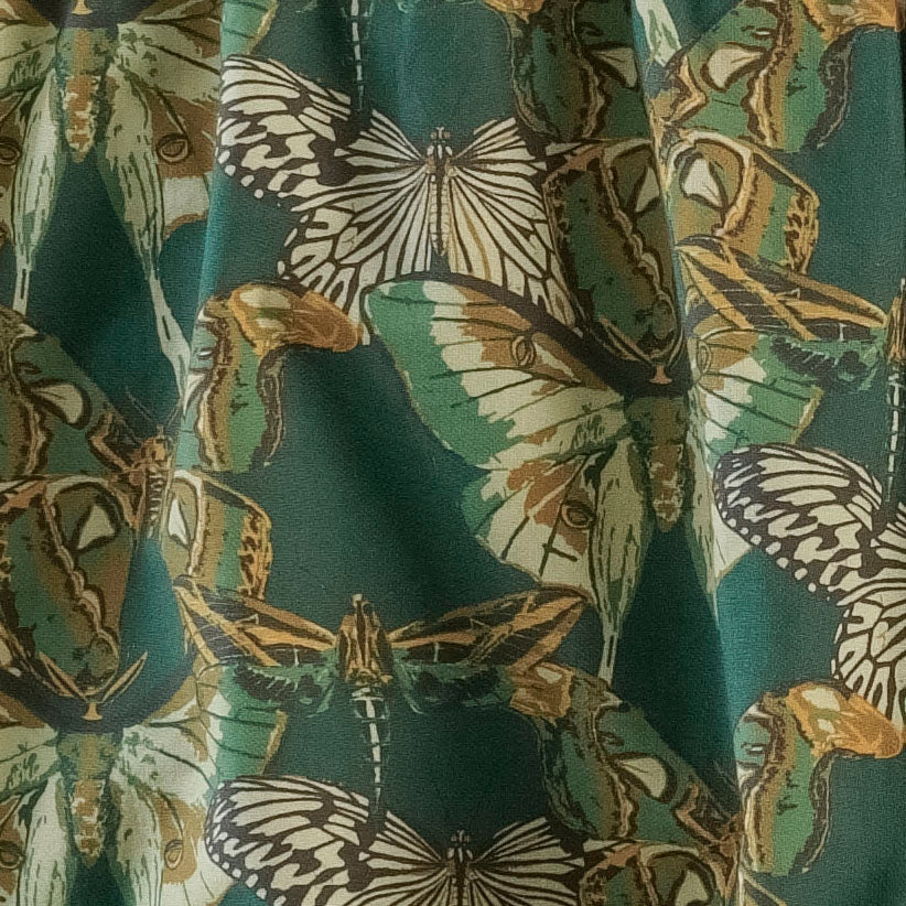 womens long sleeve prairie dress | green moth wallpaper | organic cotton mid-weight woven