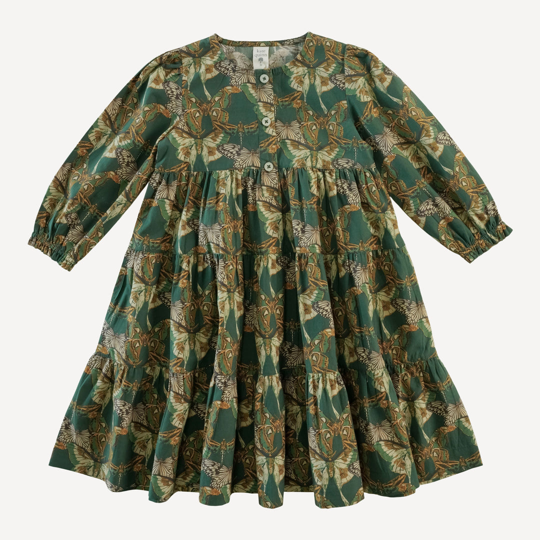 long sleeve prairie dress | green moth wallpaper | organic cotton mid-weight woven