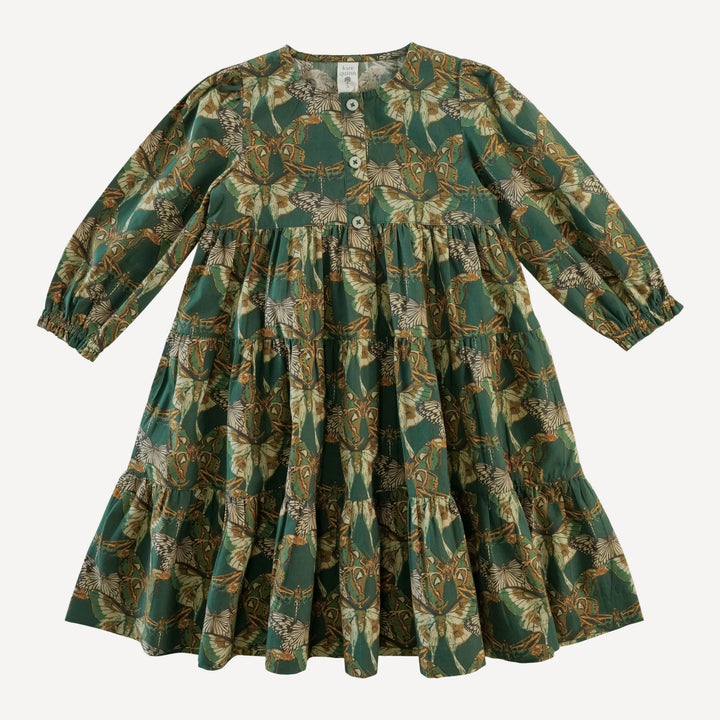 long sleeve prairie dress | green moth wallpaper | organic cotton mid-weight woven