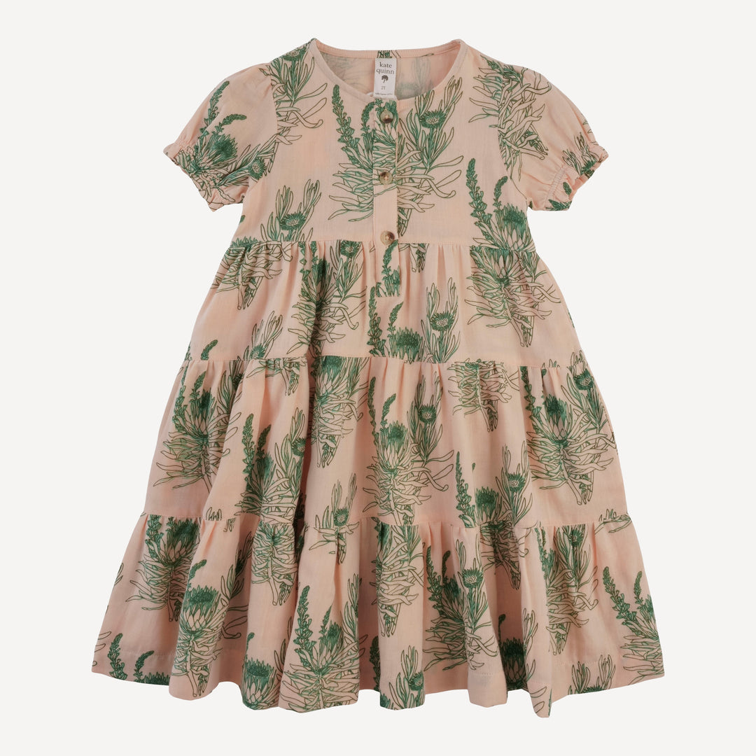 short puff sleeve prairie dress | green proteas | organic cotton gauze
