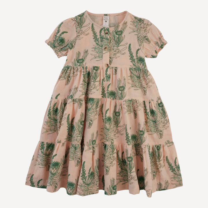 short puff sleeve prairie dress | green proteas | organic cotton gauze