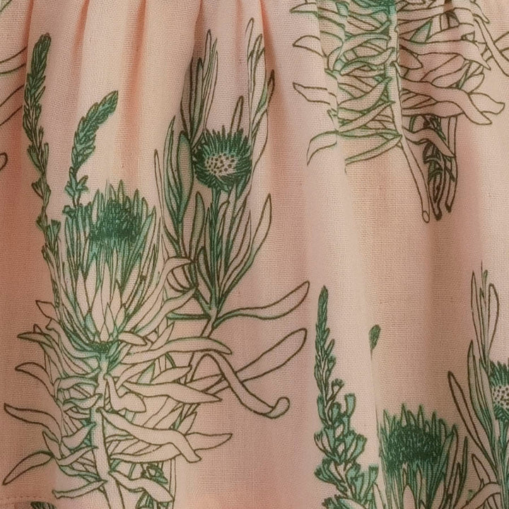 short puff sleeve prairie dress | green proteas | organic cotton gauze