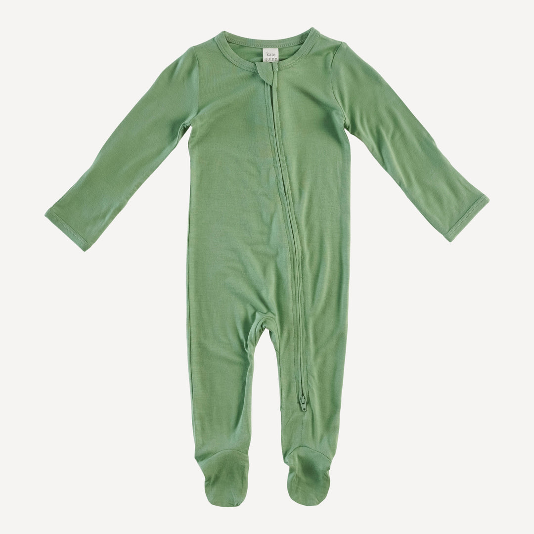 long sleeve zipper footie | green sprig | lenzing modal