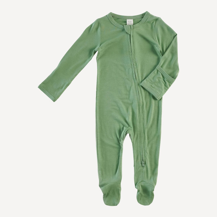 long sleeve zipper footie | green sprig | lenzing modal