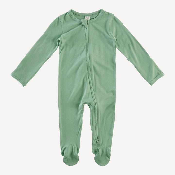 long sleeve two way zipper footie | green sprig | bamboo