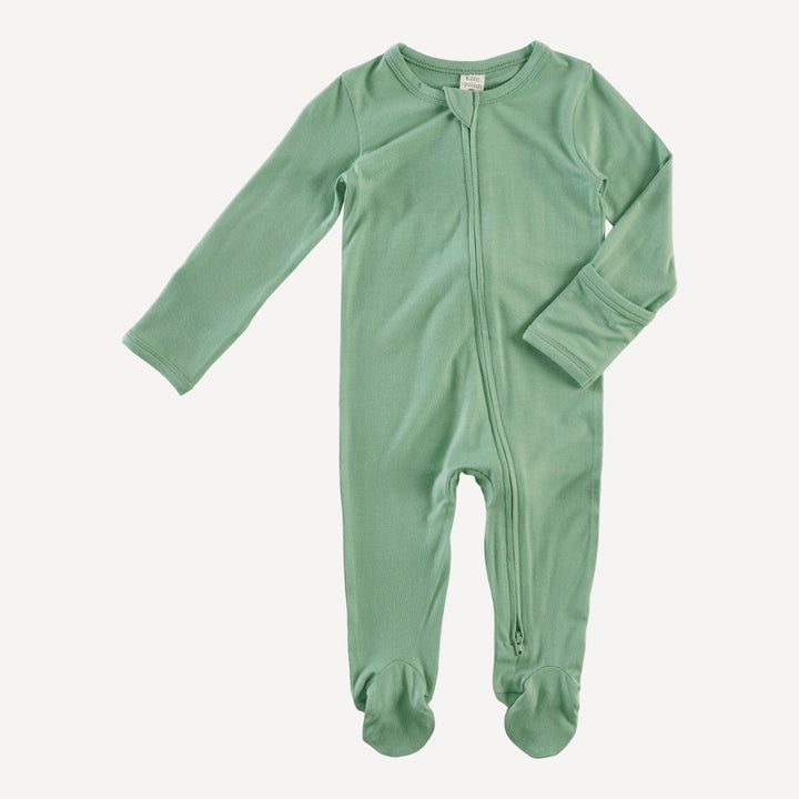 long sleeve two way zipper footie | green sprig | bamboo
