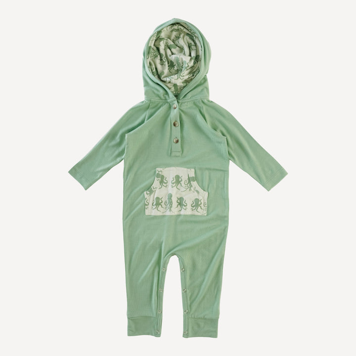 long sleeve hooded sport jumpsuit | green sprig | bamboo