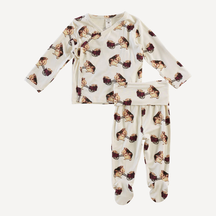 long sleeve wrap top and rolled footed pant set | guinea pig | bamboo