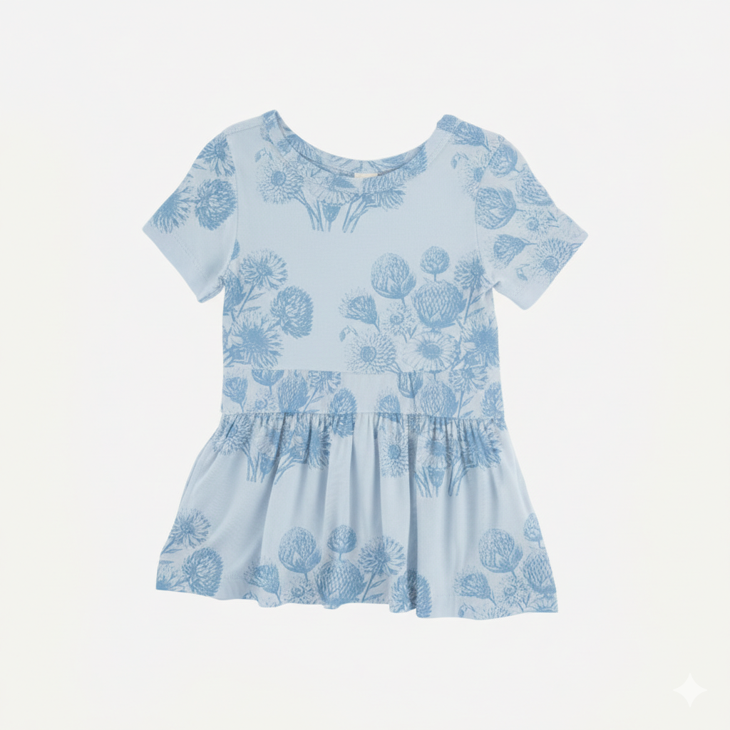 short sleeve hazel twirl top | blue dahlia | organic cotton jersey