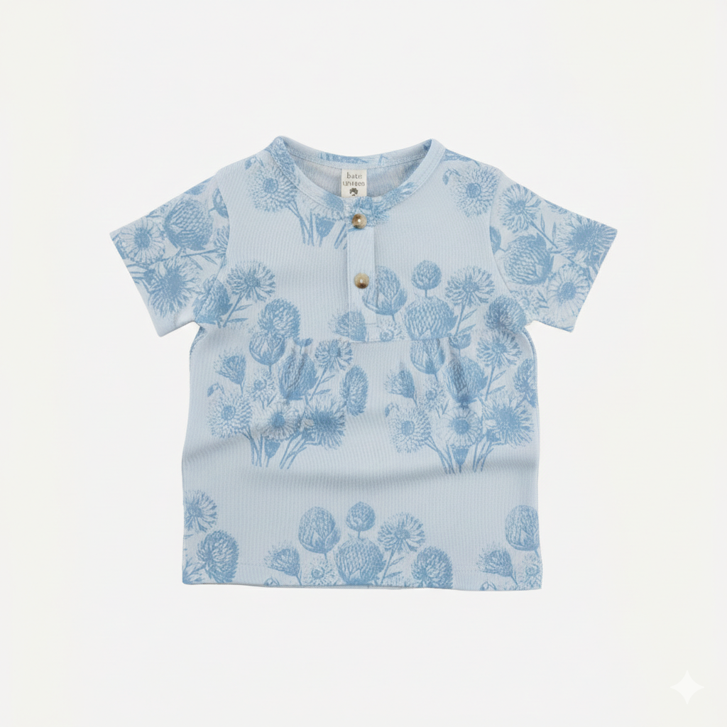 short sleeve basic henley tee | blue dahlia | organic cotton jersey