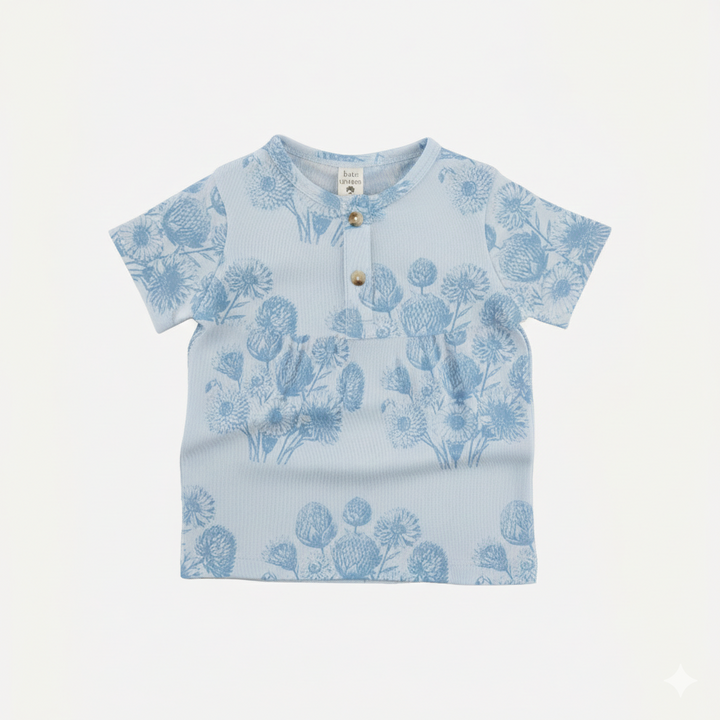 short sleeve basic henley tee | blue dahlia | organic cotton jersey