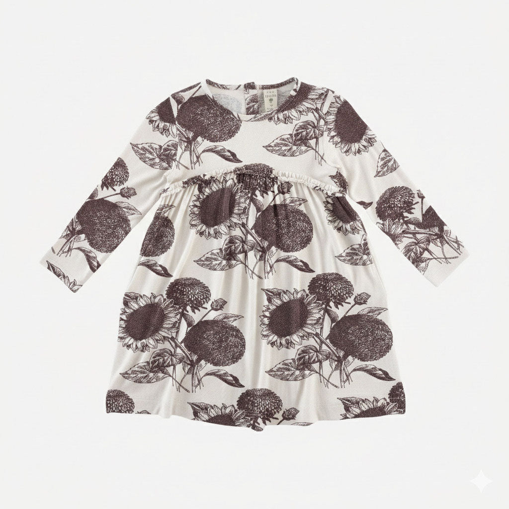 long sleeve rainbow empire dress | raisin sunflower | organic cotton interlock