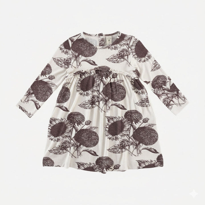 long sleeve rainbow empire dress | raisin sunflower | organic cotton interlock