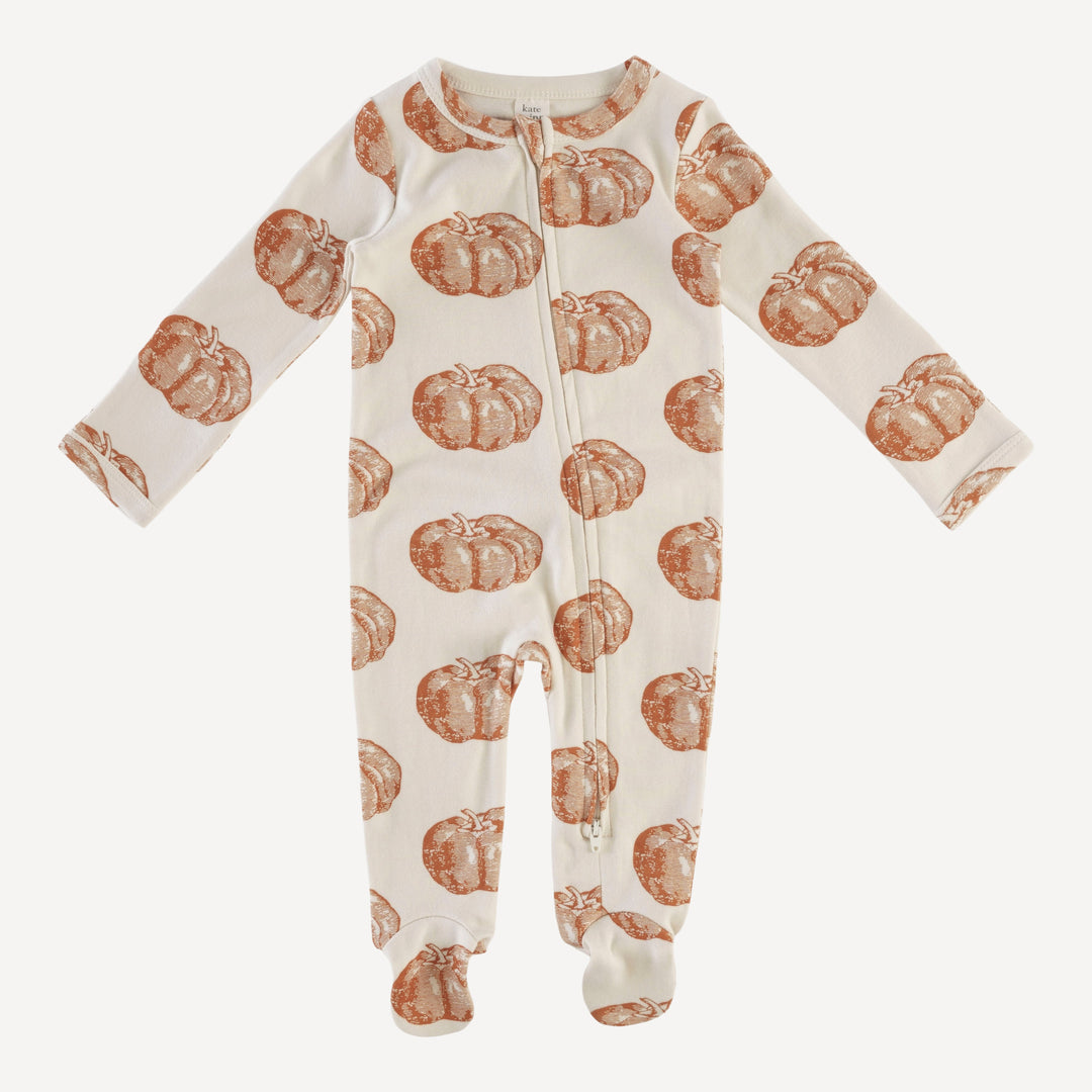 long sleeve two way zipper footie | harvest pumpkin | organic cotton interlock