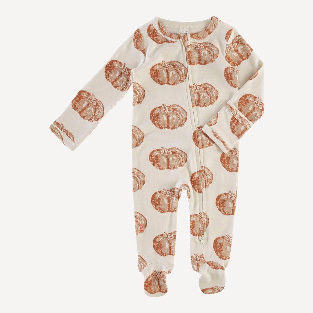 long sleeve two way zipper footie | harvest pumpkin | organic cotton interlock