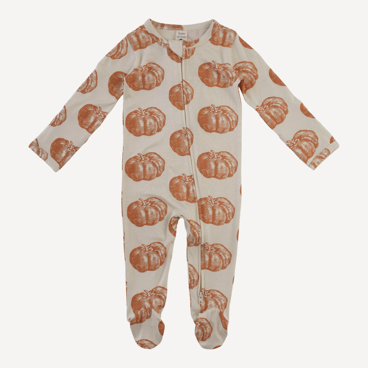 long sleeve two way zipper footie | harvest pumpkin | bamboo