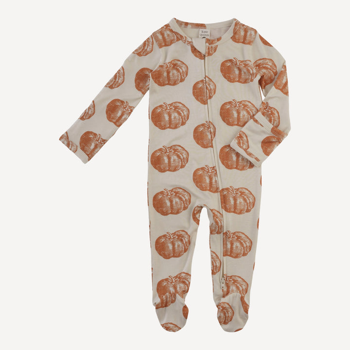 long sleeve two way zipper footie | harvest pumpkin | bamboo