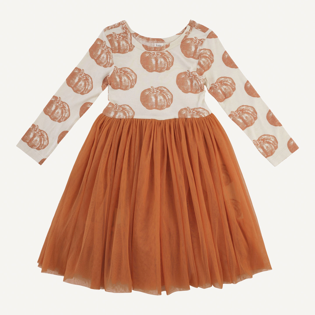 long sleeve ballerina tulle dress | harvest pumpkin | organic cotton interlock
