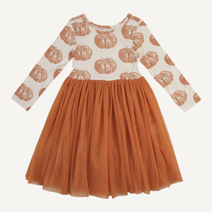 long sleeve ballerina tulle dress | harvest pumpkin | organic cotton interlock