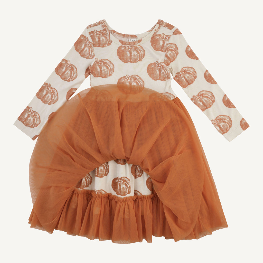 long sleeve ballerina tulle dress | harvest pumpkin | organic cotton interlock