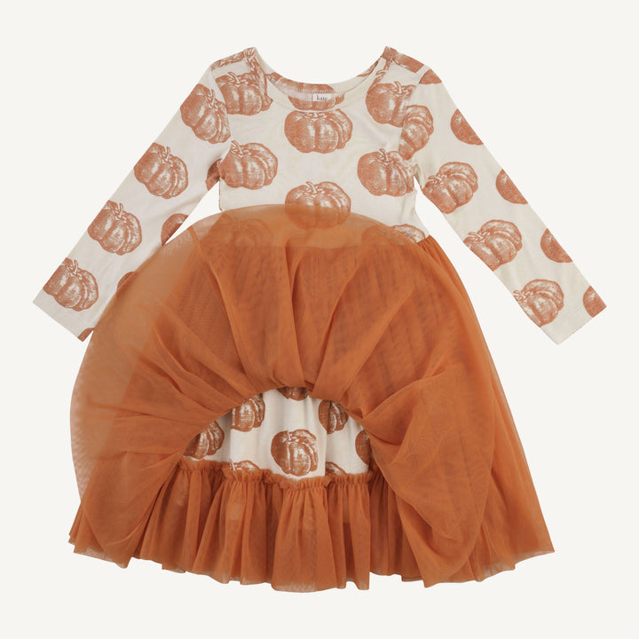 long sleeve ballerina tulle dress | harvest pumpkin | organic cotton interlock