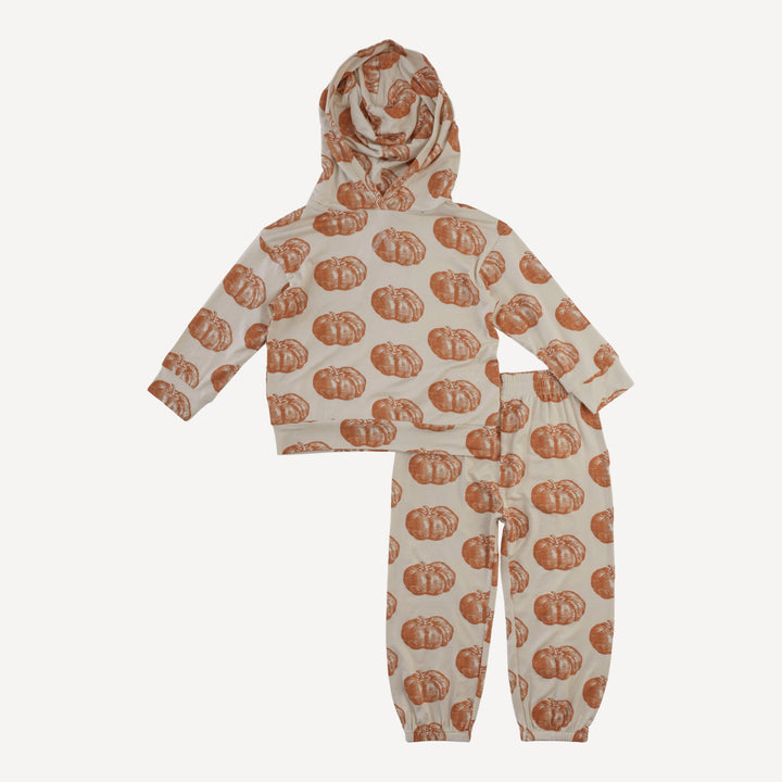 long sleeve boxy topstitch hoodie + relaxed jogger set | harvest pumpkin | bamboo
